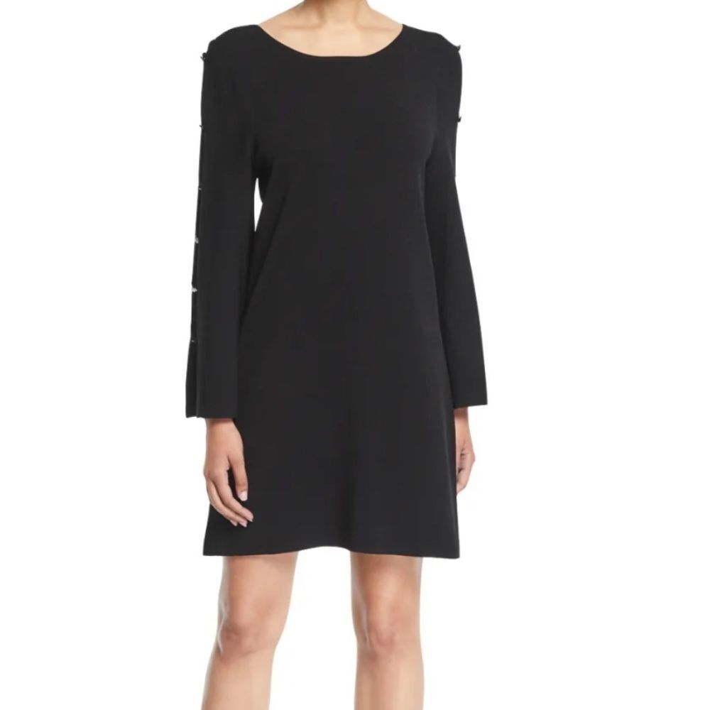 NWT Milly Button Bell Sleeve Black Knit Shift Dress, Size S
